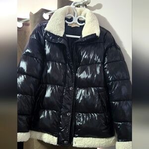 Michael Kors Black Puffer Jacket with Cream Accents